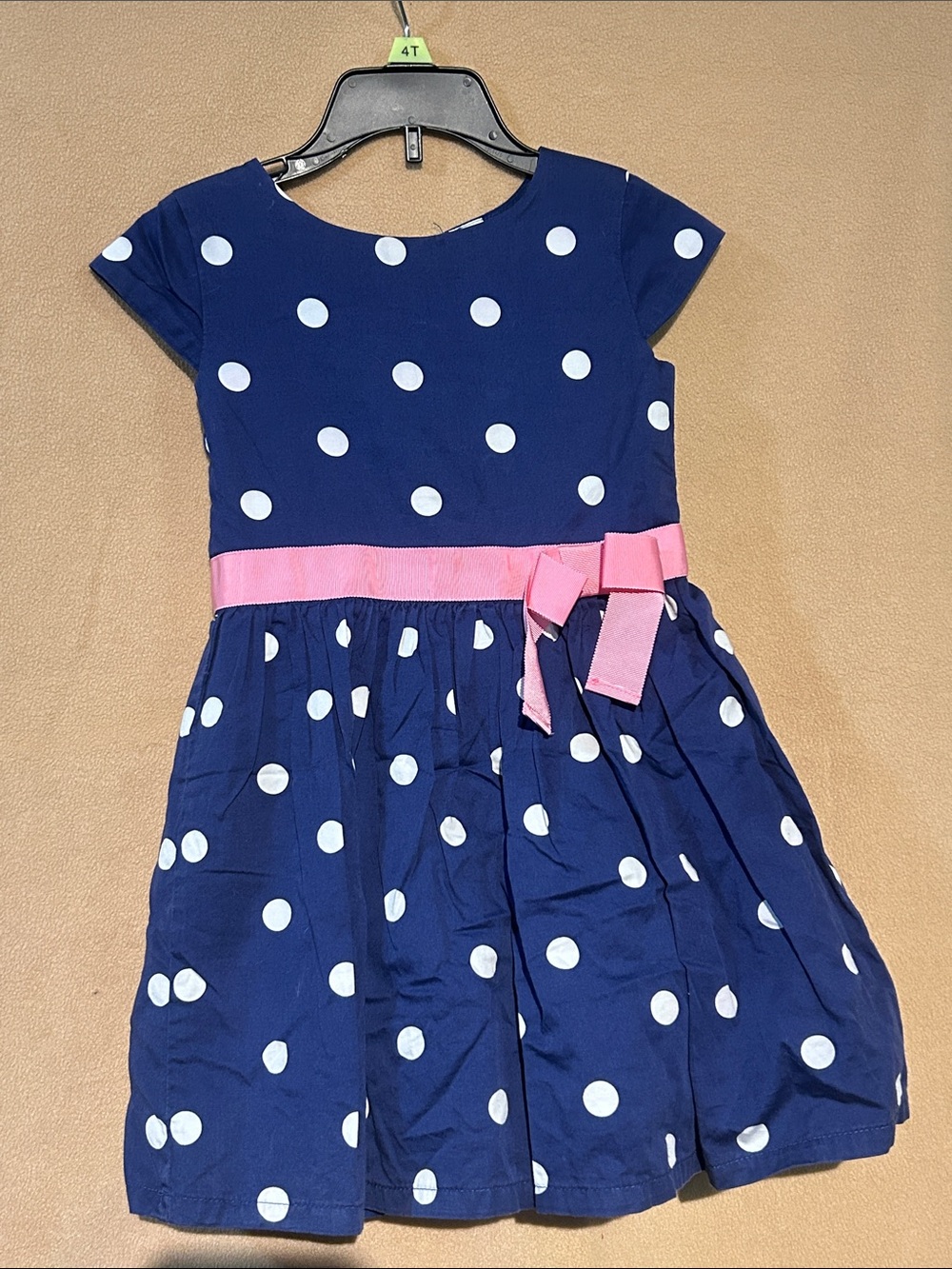 Carter's Navy Polka Dot Dress with Pink Waist Ribbon